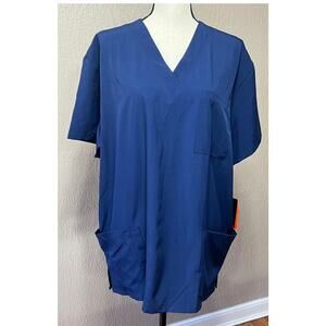 Beverly Hills Uniforms Work Medical Scrub Top Blue Stretch Men Women 2XL New
